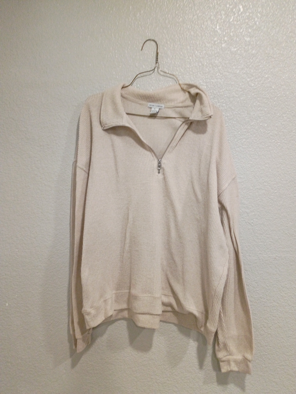Women's Cream Ribbed Quarter-Zip Pullover Sweater